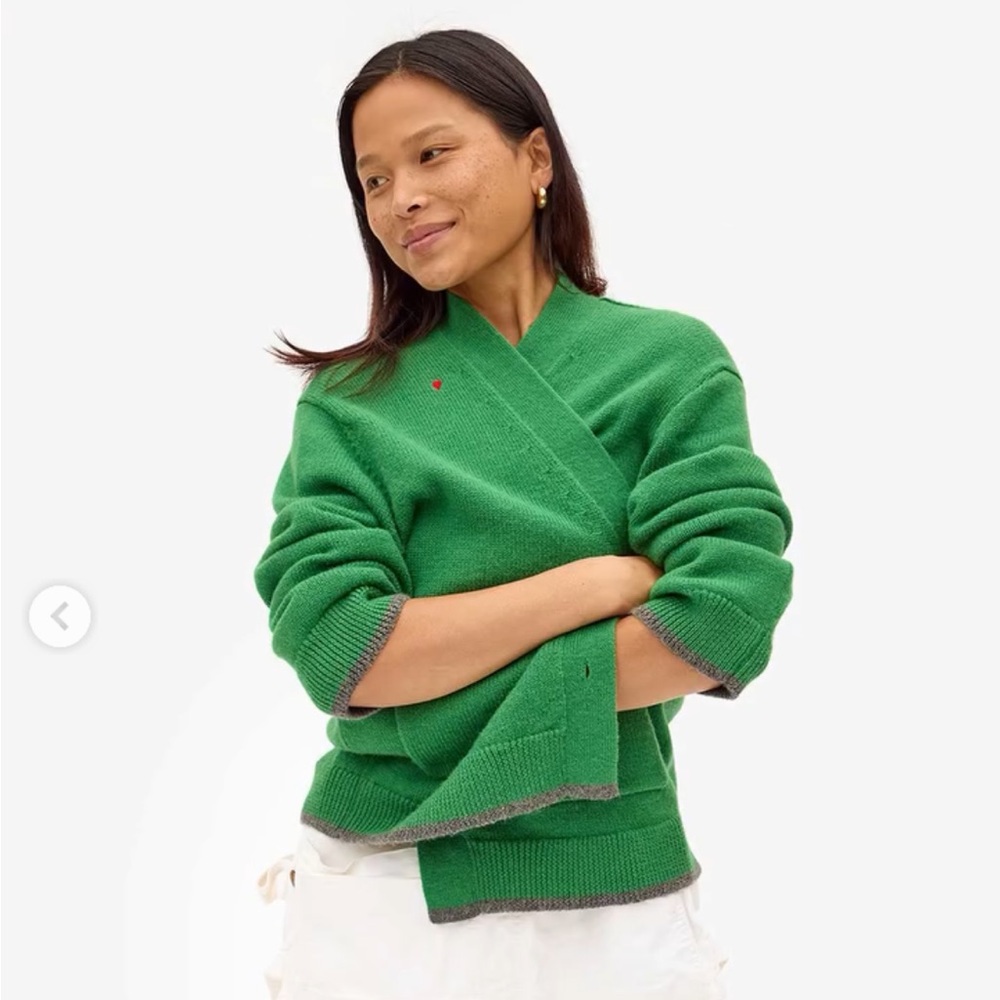 Clare V Oscar Cardigan Green with Gray Trim - Picture 2 of 11